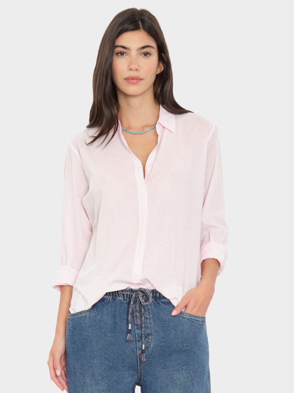 XÍRENA Beau Collared Long Sleeve Button Down Pale Rose Pink Dress Shirt EUC XS